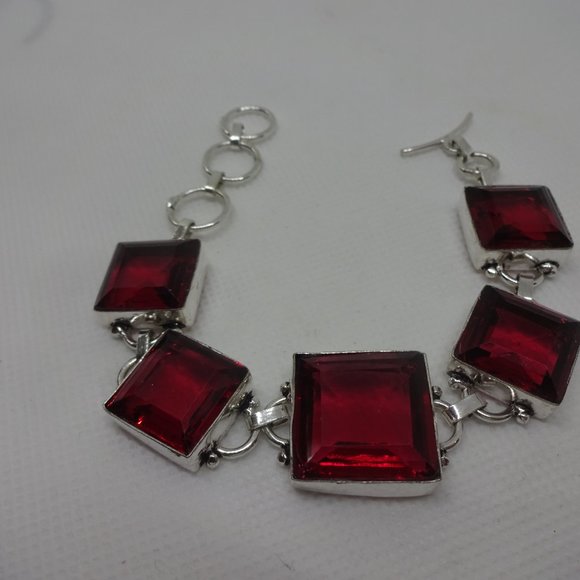 Gorgeous "SIMULATED RUBY" Handmade Sterling Bracelet 7.25: #841 - Picture 2 of 3
